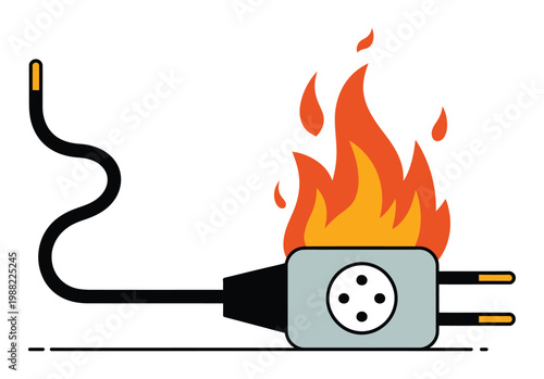 Electrical Plug and Cord on Fire, Danger Symbol