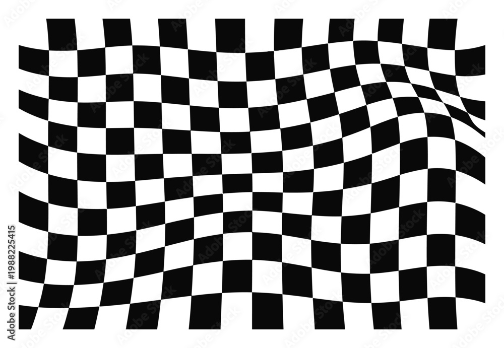 Obraz premium Distorted Black and White Checkered Pattern with Wavy Effect