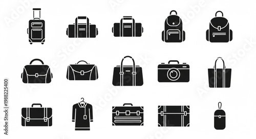 Collection of various travel bags and luggage icons.