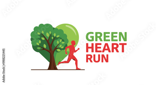 Healthy Lifestyle Concept For A Green Heart Run With Running Man Near Tree