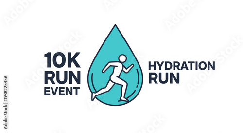 Hydration Run 10k Racing Event Icon Design For Fitness And Wellness Promotion