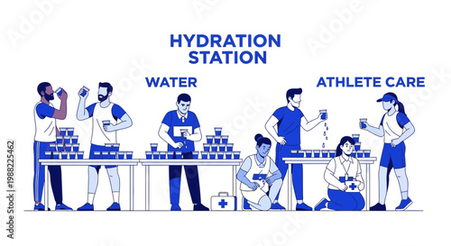 Hydration Station and Athlete Care During Sports Events and Competitions Illustrated