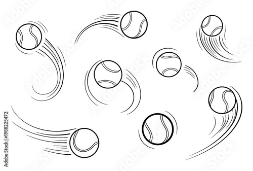 Collection of Tennis Balls in Motion with Speed Lines and Trails