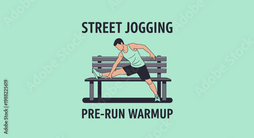 Healthy Lifestyle Concept: Pre-Run Stretching Routine Using Park Bench Illustration