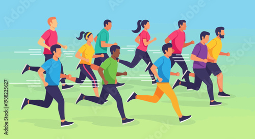 Group Of People Participating In A Colorful Fun Run Representing Determination and Fitness