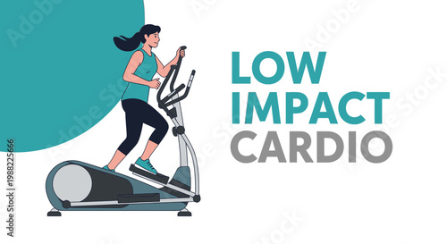 Healthy Lifestyle Concept Presenting Cardio Exercise Using Low Impact Elliptical Trainer