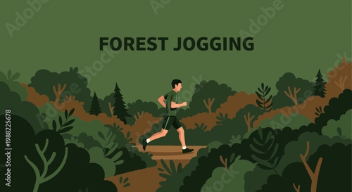 Healthy Lifestyle Concept Presenting Forest Jogging With Natural Lush Environment