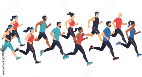 Group Of People Running Together During Daylight For A Healthy Lifestyle