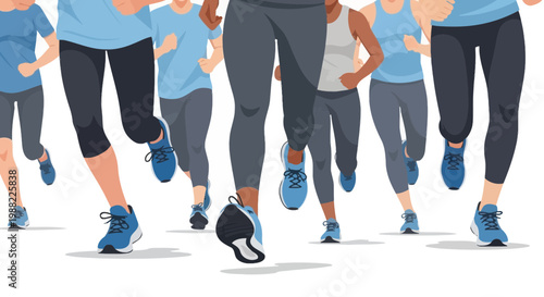 Group Of People Running Together During Daylight, Staying Healthy And Exercising Outdoors