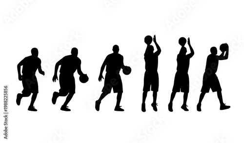 Basketball player silhouettes vector dynamic sport action pose set