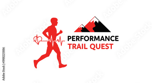 Iconic Red Running Silhouette and Mountain Peak Logo Representing Trail Quest Performance
