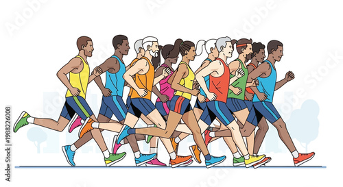 Group Of Runners Competing Outdoors On Their Athletic Journey Running Towards The Goal