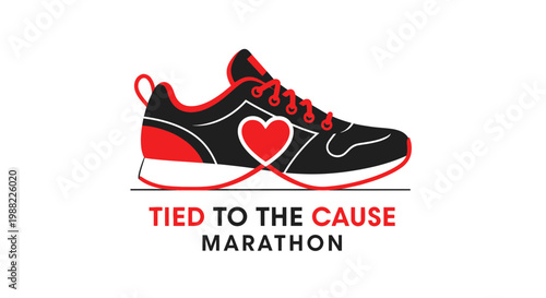 Heart Shaped Shoe Design For Charity Marathon Event, Black And Red, Minimalist Logo