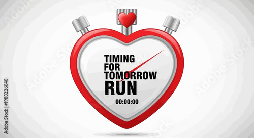 Heart Shaped Stopwatch Timing Run with Tomorrow Text and a Focus on Running Fitness and Motivation