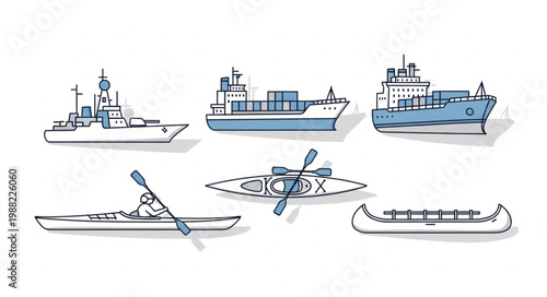 Collection of various boats and watercraft illustrations.