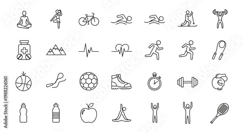 Healthy Lifestyle Icons Collection Representing Fitness And Wellness