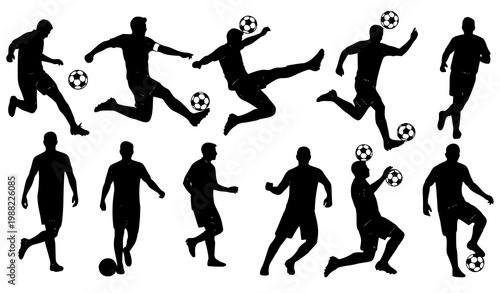 Soccer silhouettes vector energetic football player action set