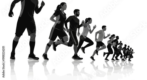 Group Of Runners Silhouette In Motion Showing Concept Of Fitness And Marathon