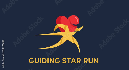 Heart Shaped Symbol on a Star with Run and Guide Text Against Blue Background
