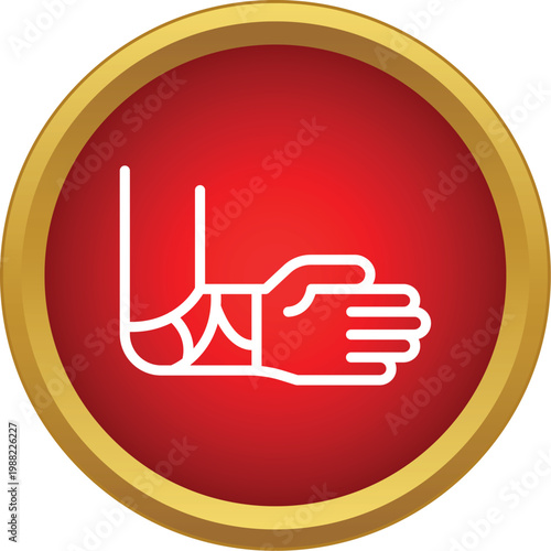 Bandaged hand suffering from an injury inside a red circle with a golden frame