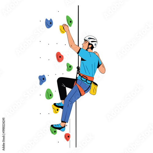 Man Climbing Indoor Rock Wall, Bouldering, Active Lifestyle