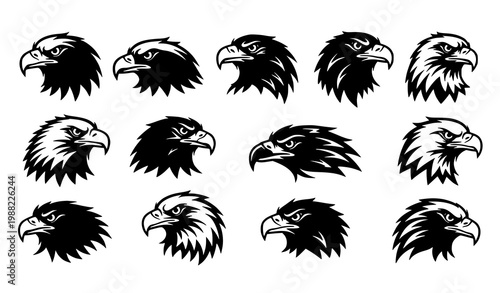 Eagle head logo vector silhouette set tattoo and t-shirt design