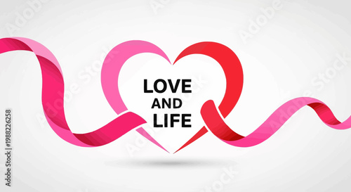 Heart Shaped Symbol Representing Love And Life, With Elegant Wavy Ribbon Elements