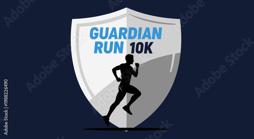 Guardian Run 10k Shield Logo Design Featuring A Runner