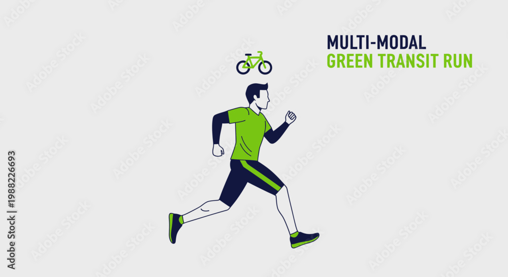 Fototapeta premium Illustrated Athlete Running Towards Active Lifestyle with a Bicycle Symbol Overhead