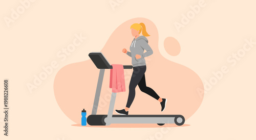 Healthy Routine: A Woman Runs on a Treadmill for Exercise and fitness training