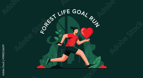 Healthy Runner Achieving Goals And Love In The Forest During A Wonderful Day