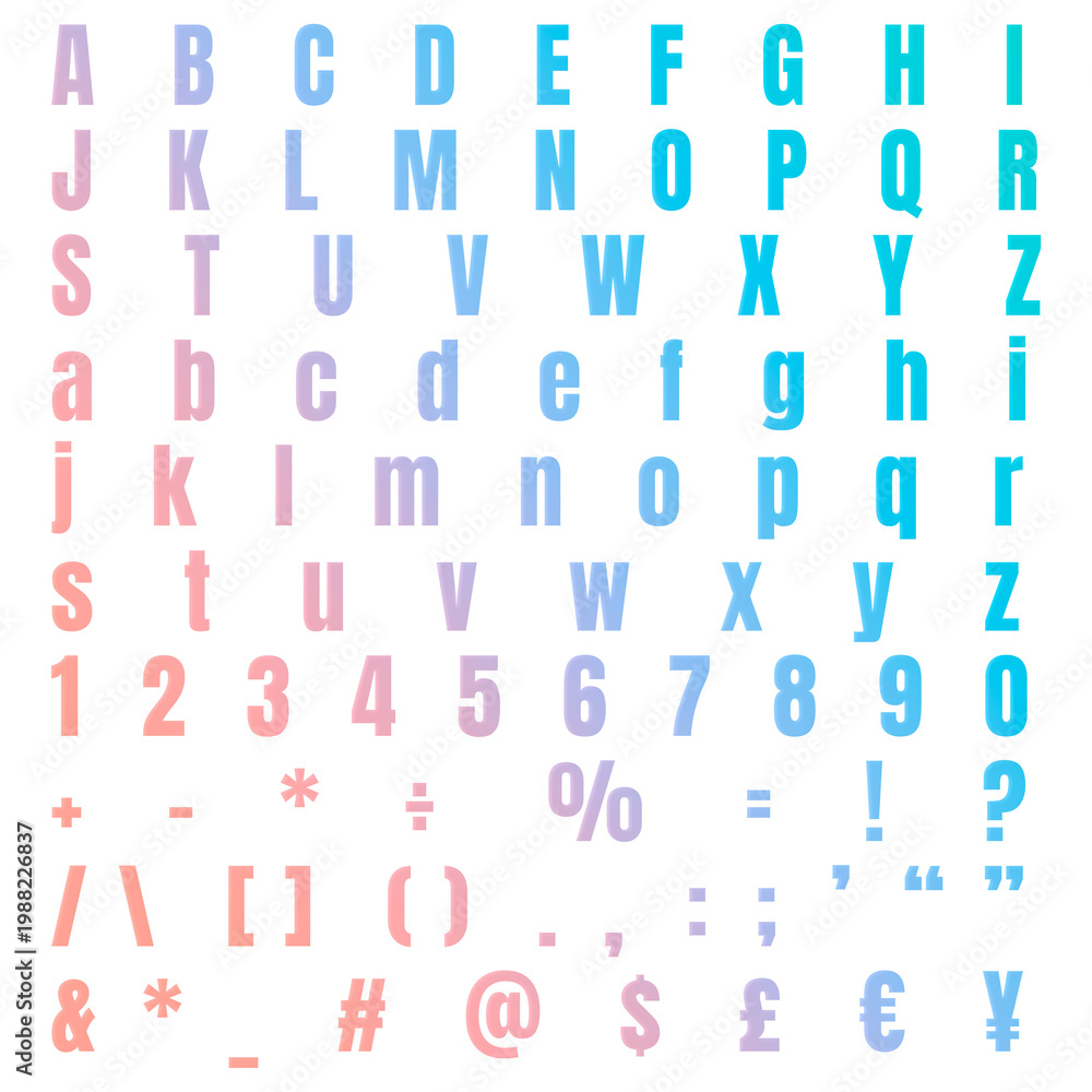Fototapeta premium Gradient alphabet number symbol png set