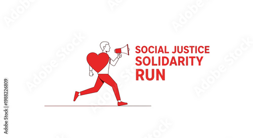 Illustrated Concept of Solidarity, Social Justice, and a Run for Community and Equality.