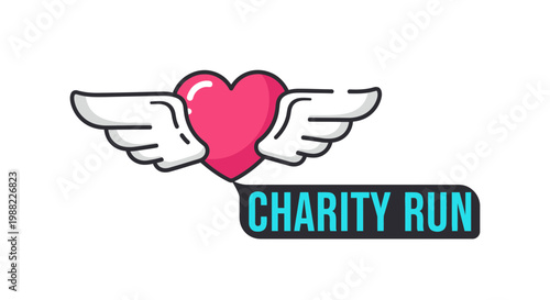 Heart With Wings Icon Illustrating a Charity Run Event for Promotion and Design