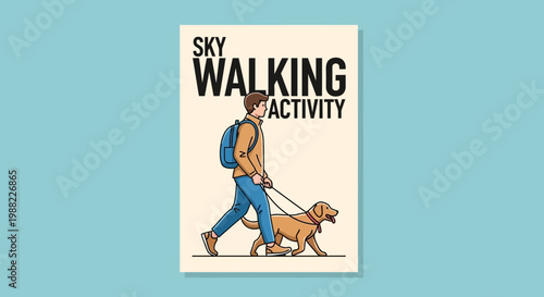 Illustrated Illustration Of Man Taking His Dog For A Walk During The Day, Outdoor Activity