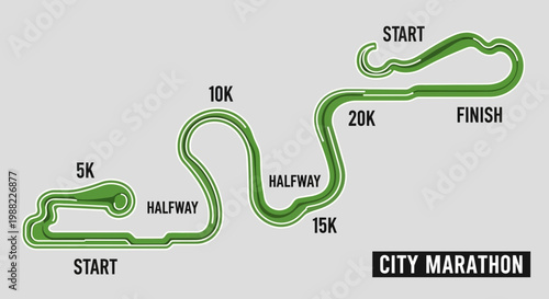 Illustrated Marathon Course Map Showing Start, Milestones And The Finish Line Race