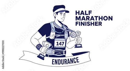 Half Marathon Finisher Holding Awards Depicting Endurance And Triumph In Competition