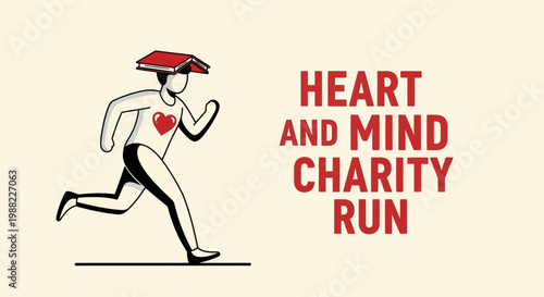 Heart And Mind Charity Run Conceptual Illustration For Health and Well-being