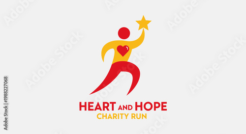 Heart And Hope Charity Run Symbol Featuring A Person Reaching For A Star, Ideal Logo