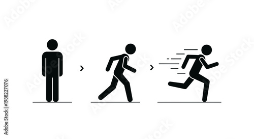 Illustration Depicting a Figure Transitioning from a Standing Position to a Sprinting Action