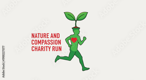 Illustration Depicting a Charity Run for Nature and Compassion with Eco-Friendly Themes