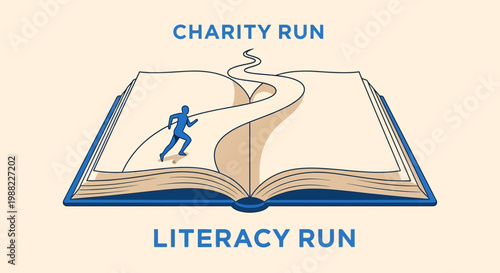 Illustration Depicting Charity Run and Literacy Run Promoting Reading Awareness and Support