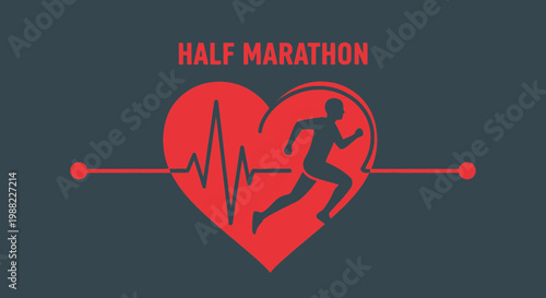 Half Marathon Runner Heartbeat Graphic And Text For Sport Enthusiasts