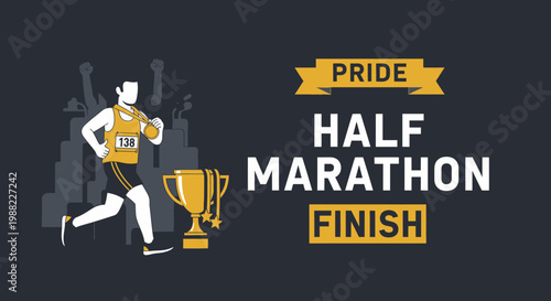 Half Marathon Runner Celebrates Victory With Trophy And Medal