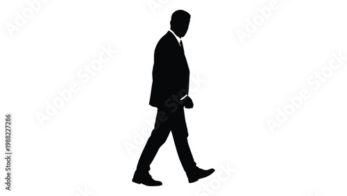 Silhouette of a man in a suit walking forward against a white background