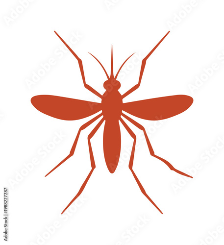 Minimalist mosquito silhouette vector, red insect icon for pest control branding, parasitic gnat symbol for health awareness and disease prevention