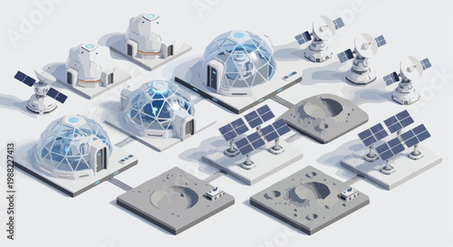 Isometric Space Colony Base Elements Vector Set