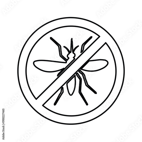 Anti mosquito sign icon in thin line style, prohibited insect warning symbol, mosquito repellent and pest control vector illustration