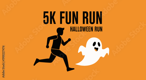 Halloween 5K Fun Run Event, Featuring Running Silhouette and Friendly Ghost