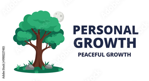 Illustration Depicting Personal Development Via Symbolic Growth and Serene Tranquility